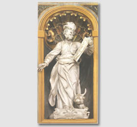 Statua lignea raffigurante S. Luca, opera di Ignazio Perucca (1707 – 1780) nel Santuario di Sommariva del Bosco
